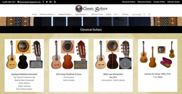 Website for Classic Guitars Intl. that increased conversions dramatically after launch by Channel Islands Design