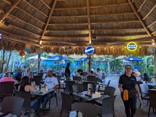 Outdoor seating at lazy lobster was very nice in the tiki Hut