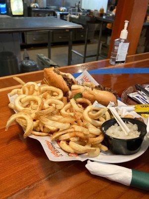 Cheesesteak & curly fries