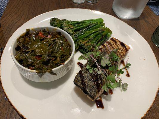 Pan seared salmon with 2 sides