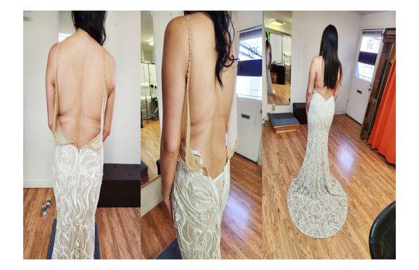 It was not really a nice wedding dress and we reconnected and transformed it in to a perfect fit mermaid silhouette wedding dress.