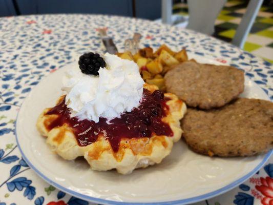 Berry, sausage, and potatoes.