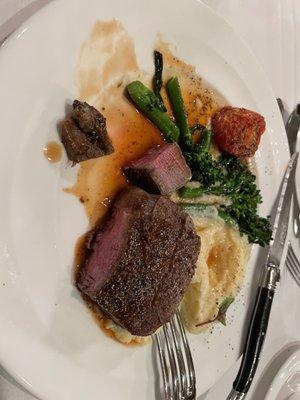 My delicious meal: steak, mashed potatoes, and asparagus