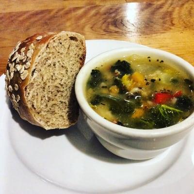 healthy veggie soup and whole grain bread