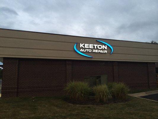 Lit signage on the 151st St. facade of our building.