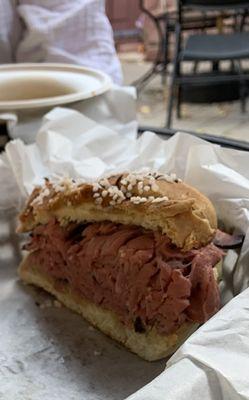 Beef on Weck Hot Roast Beef on a salt and caraway Kummelweck Roll - delicious.