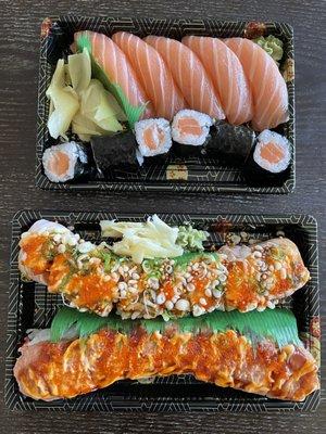 Salmon Set, S8. Crunch Salmon Roll, S22. Ruby Roll