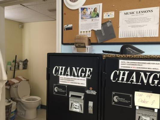 change machines, baskets to hold change & a toilet!