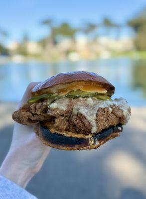 Fried chicken breakfast sandwich