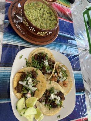 4 regular tacos ($10) and guacamole