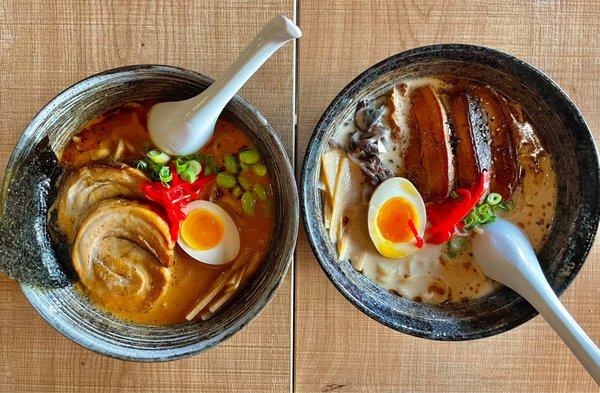 Spicy Miso Ramen (left) and Tonkotsu Ramen (right)