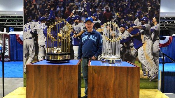 Kansas City Royals Annual Fanfest - I had my picture taken with the 1985 and 2015 World Series Trophies