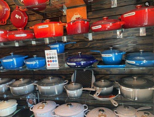 LeCreuset Dutch ovens and cast iron are favorite kitchen essentials inside.