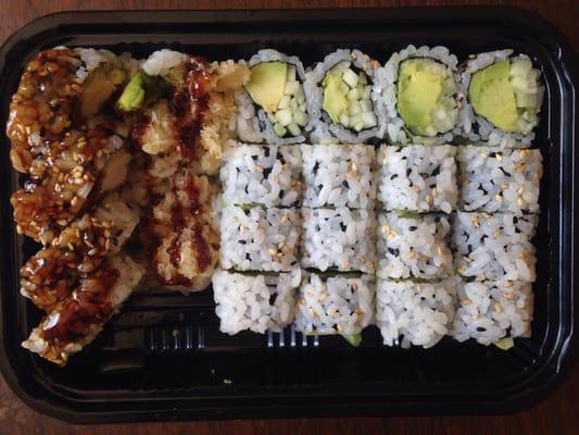 amazing chicken tempura and avocado cucumber rolls!