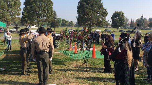 Military Funeral - Honor Guard & Bagpiper during folding and presentation of the flag