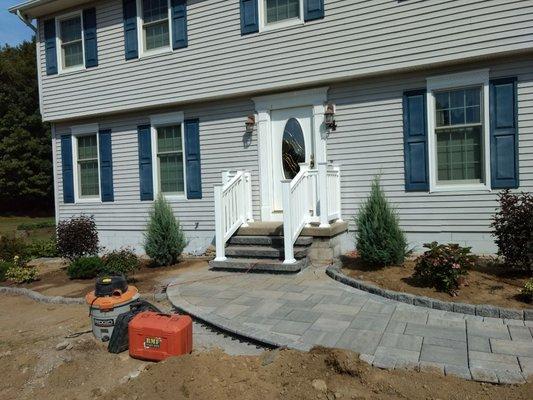 White vinyl railings on paver and concrete stairs in Charlton New York