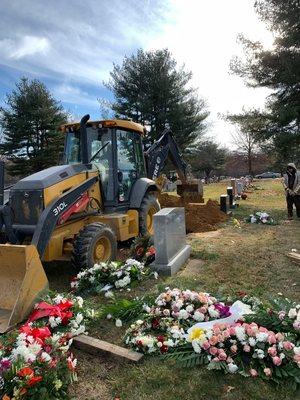 This is how much flowers were left and the crew told us that they would put the flowers around his grave.