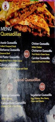 Menu - Quesadillas