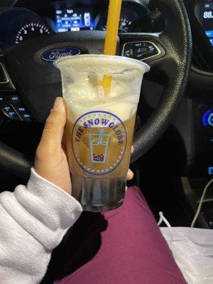 Mango Green Tea Half Sweet with Double Boba