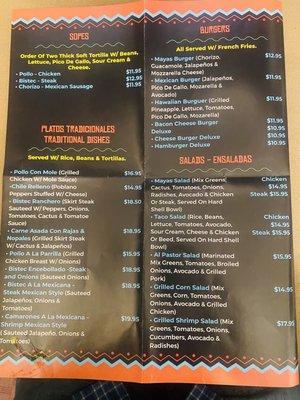 new menu and prices - posted April 2022