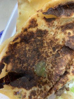 Burnt food, no cheese, disgusting