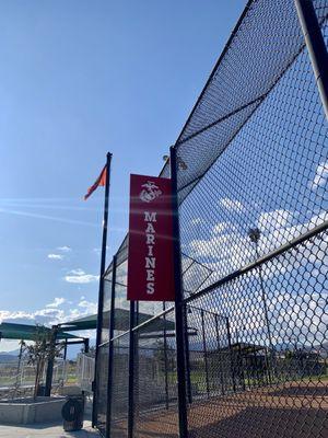 Every field named after a branch of military with flag behind it.