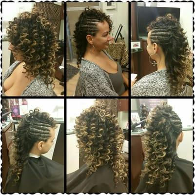 The fabulous side swept updo was created with side braids and wand curls.