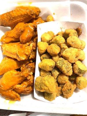 Mild Hot wings and fried okra