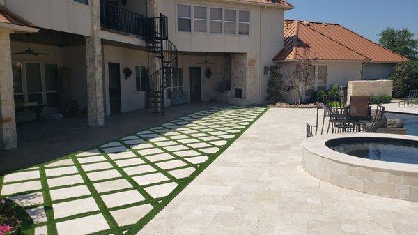 Beautiful Travertine 2x2's with Turf