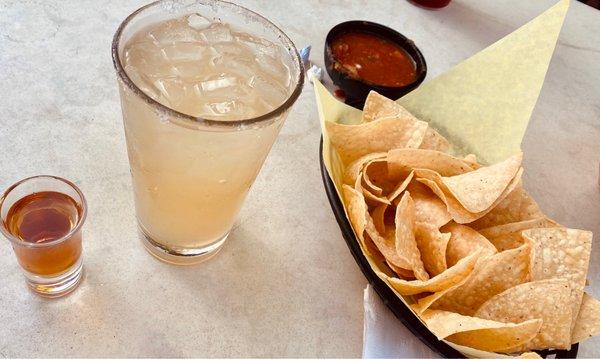 Cadillac margarita with chips & salsa