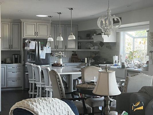 New kitchen! Island + extra large garden window! Pendants, chandelier, open concept!