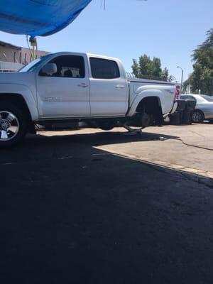 Two new tires getting done in no time.