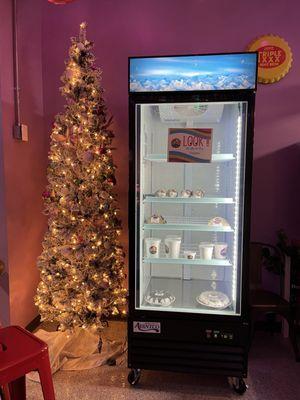 Christmas tree and refrigerator