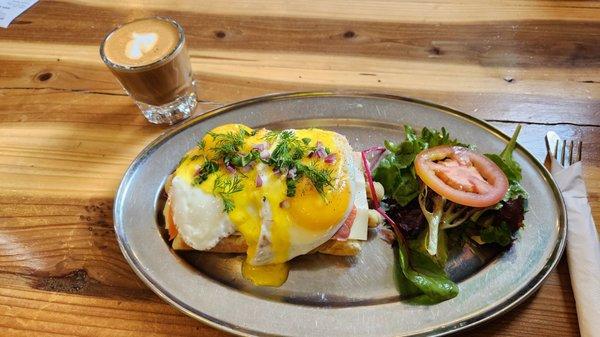 Croque Madame with smoked salmon & cortado. DELICIOUS! Recommended!