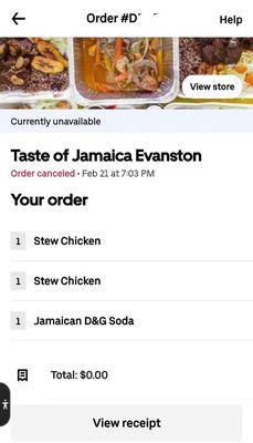 My Uber eats order