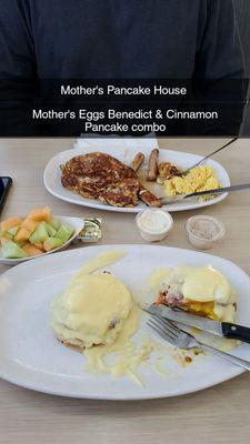 Mother's Eggs Benedict & Cinnamon Pancake combo