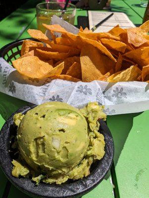 Chips and traditional guacamole.