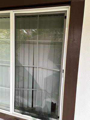 Broken window from resident who refuses medication & threatens others residents