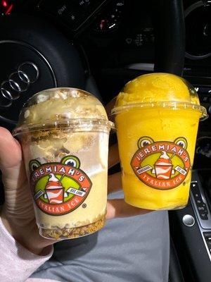 Cookie Butter with Swirl and cookie topping (left), Mango Ice (right)