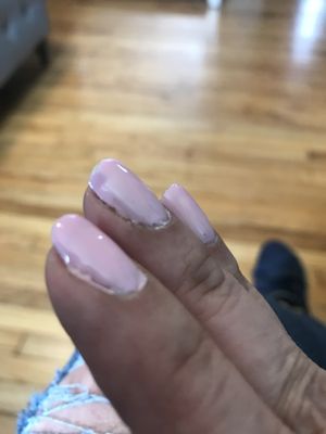 This is the "gel manicure" I got this past Saturday 7th at this place! A complete Disaster!!  I don't have words to describe how I feel.