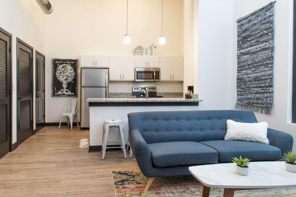 Loft apartments with modern, industrial finishes.