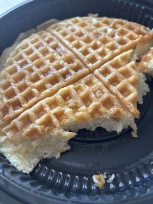 This waffle was not fully cooked it was dry, wet pasty in other areas & lukewarm. Very disappointed