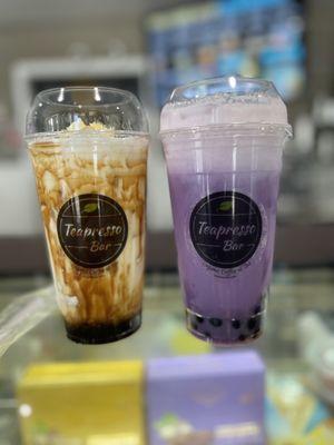 Caramel Creme Brulee Fresh Milk and Ube Latte