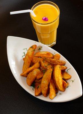 Masala Wedges and mango Lassi