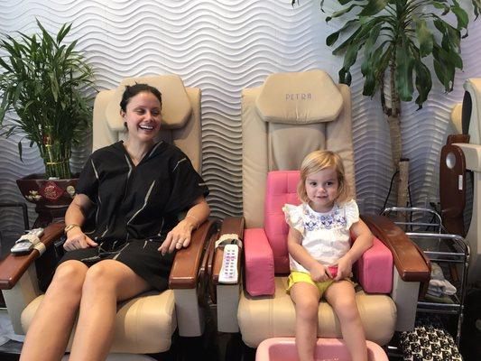 I brought my best friend and my god daughter and she had her first mani/pedi at 2 years old! They are great with kids!!