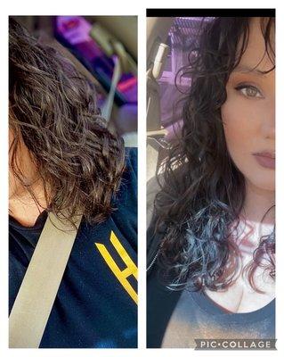 Before and after of what non wavy/curly stylists do versus urban bloom!