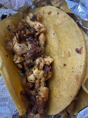 Skin chicken Tacos (5) - good but WAY TOO MUCH SKIN!!