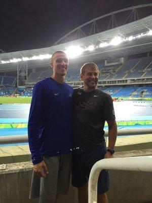 Dr. Schupp at the 2016 Olympic Games while on the medical team for US Olympic Decathlete and Madison local,  Zachary Ziemek.