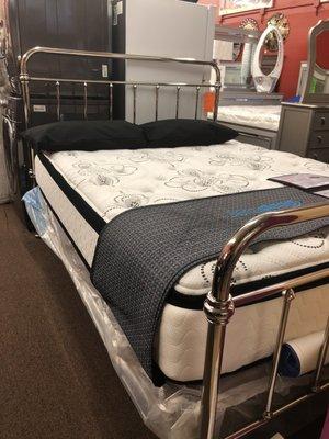 Ashley Queen Mattress set, 12 inch Hybrid innerspring, Gel memory foam $399, Queen Chrome Bed frame $199