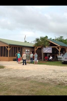 Cajun Cantina with huge flat screen and gas fire pit and bar.